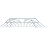 A silver metal wire oven rack or Right Shelf, shown from a low front-facing angle. The grid features evenly spaced horizontal and vertical bars, with a denser rectangular section in the upper right corner. Compatible with Empura Refrigeration.
