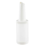 A white, plastic TableCraft Products bottle with a narrow quart pour spout and screw-on cap, commonly used as a Pourmaster Complete Unit for pouring liquid ingredients in kitchens or bars. The cylindrical bottle features a smooth, label-free surface.