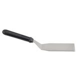 The TableCraft stainless steel turner features a flat, rectangular blade and a black plastic handle, designed for lifting or turning food. Its angled blade provides improved control and maneuverability, and it’s dishwasher safe for easy cleaning.