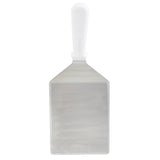 A Heavy Turner with a wide, rectangular stainless steel blade and straight edge. The white plastic handle offers a firm grip. Dishwasher safe, the spatula is shown vertically against a plain white background with the handle at the top.