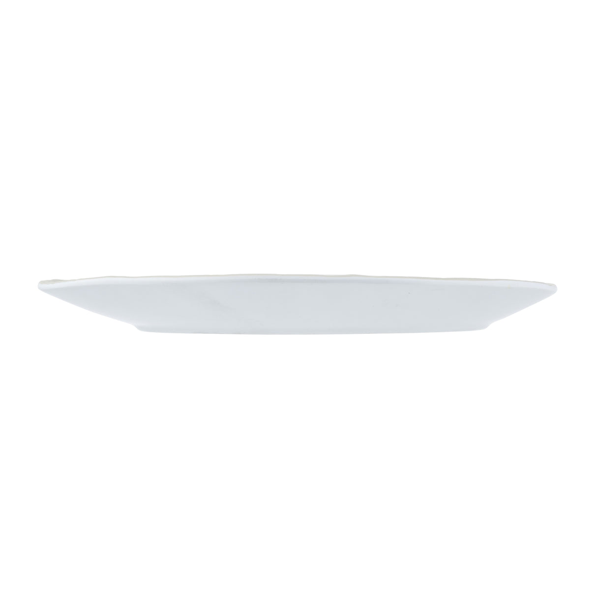 A plain white Europa Collection Plate viewed from the side against a white background. The plate appears flat with a slightly upturned rim and smooth surface, giving it a simple, minimalist design.