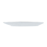 A plain white Europa Collection Plate viewed from the side against a white background. The plate appears flat with a slightly upturned rim and smooth surface, giving it a simple, minimalist design.