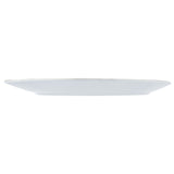 A plain, white, round Europa Collection Plate viewed from the side against a white background. The plate’s profile shows a thin, slightly curved edge with a flat base, embodying simple, minimalist style. Dishwasher safe for easy cleanup.