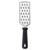 A stainless steel grater with a rectangular large hole grating surface, attached to a black PerfectGrip handle featuring a textured grip and hanging hole. The simple, functional design is ideal for quick and easy shredding.