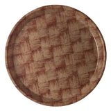 A round dinner plate with a glossy finish, featuring a brown and beige checkered pattern that resembles a woven or basket-weave texture. This dishwasher safe Serving Camtray has a narrow rim and is photographed against a plain white background.