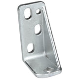 A silver metal L-shaped door hinge bracket with four oval holes on one side and a single square hole on the other, designed for connecting or supporting parts at a right angle. This Empura Parts item features a slightly textured, shiny finish.