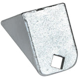 A small, metallic, wedge-shaped block with a rough-textured, silver surface—often used as a door hinge bracket in Empura Refrigeration units. The block features a square hole near one end, and its metallic finish catches the light.