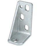 A silver metal L-bracket, model E-EGM-48FB, with five varied holes—ideal as a door hinge bracket for supporting surfaces at a right angle. Its slightly textured finish suits Empura Refrigeration installations.