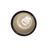A round, beige Enamelware ramekin with a dark rim is photographed from above against a plain white background. The 5 oz bowl appears empty, and glossy reflections are visible inside.