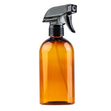 A brown, translucent 16 oz spray bottle with a black trigger nozzle and cap. The plastic spray bottle stands upright on a white background, showing a visible tube inside that runs from the nozzle to the bottom.