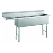 Hubert 86335 - Kratos® 3 Compartment Sink, 76"W X 22"D X 44.75"H, 16 Ga