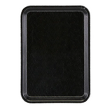 A rectangular, black Camtray with rounded corners and slightly raised edges, viewed from above on a white background. Made of high-impact fiberglass, this glossy tray is dishwasher safe and shows subtle scratch marks from prior use.