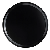 A round, plain black Serving Camtray with a subtle rim. This NSF-listed fiberglass tray features a smooth, glossy surface and is photographed from above on a white background, highlighting its circular shape and minimalist design.