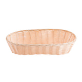 A light beige, oval-shaped hand-woven Basket with a woven pattern. The basket has low sides, a smooth rim, and is empty, shown against a plain white background.