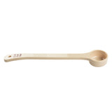 A beige polycarbonate measuring spoon with a long handle, a small round scoop marked “1.5 Tbsp,” textured grip marks, and a hole at the end for easy hanging—ideal for precise measuring with Spoonout convenience.