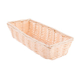 A rectangular, light-colored hand-woven basket is shown against a white background. The basket has an open top, a woven pattern of polypropylene, slightly outward-sloping sides, and no handles.
