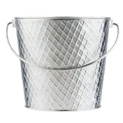 A shiny stainless steel pail from the TableCraft Lattice Collection, featuring a diamond-patterned texture and a curved metal handle. The bucket's reflective silver surface is shown on a white background and appears empty.
