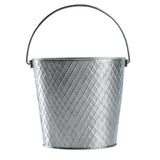 A shiny, silver TableCraft stainless steel pail with a diamond-patterned texture and thin curved handle, photographed against a white background. The empty Lattice Collection Pail stands upright, handle raised.