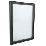 A rectangular window sash with a black frame, shown at an angle against a white background. The clear glass pane and modern lines echo the sleek design found in Empura Refrigeration units and compatible Empura Parts.