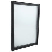 A rectangular window sash with a black frame, shown at an angle against a white background. The clear glass pane and modern lines echo the sleek design found in Empura Refrigeration units and compatible Empura Parts.