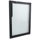 A black-framed rectangular window with clear glass, shown at an angle. Similar to an Empura Refrigeration Door Middle, it features a latch at the top and a vertical handle bar on the left side, suggesting it opens by tilting or rotating inward. The background is plain white.