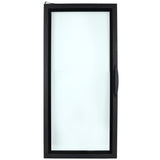 A rectangular Empura Door window with a black frame and frosted glass pane, viewed from the front. There is a black handle on the right side, indicating it opens sideways. The background is white and uncluttered.