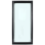 A tall, rectangular window with a black frame, viewed from the front. Reminiscent of an Empura Door from Empura Refrigerations EGM-50W line, its frosted glass and clean lines create a modern, simple design with no visible handles or decorations.