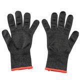A pair of black, textured, knit Cut Resistant Gloves with orange trim at the cuffs, laid flat with palms facing up on a white background. The gloves appear thick and durable, ideal for protection during manual work or handling rough materials.