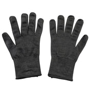 A pair of black, textured knit cut resistant gloves is shown side by side on a white background, palms facing upward. With ribbed cuffs and thick material, these x-large gloves are ideal for cold weather or tough work environments.