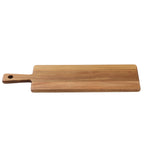 The Acacia Serving Board by TableCraft is a rectangular wood serving board with a handle on the left side featuring a round hole for hanging. It showcases a smooth surface and natural wood grain, displayed on a white background.
