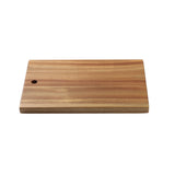 Rectangular TableCraft Acacia Serving Board with a smooth finish and a small round hole in one corner, placed on a white background. The wood has natural grain patterns and color variations from light to medium brown.