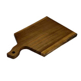 A rectangular Acacia Serving Board with a smooth finish, a handle featuring a round hole for hanging, and visible wood grain patterns throughout. The TableCraft board is shown on a white background.