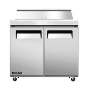 Omcan 58006 (PT-TH-0920-HC) Juneau Refrigerated Prep Table Two-section Rear Mount Self-contained Refrigeration