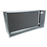 A rectangular metal condenser coil for Empura Refrigeration, featuring thin, evenly spaced horizontal fins within a sturdy frame. The structure appears clean and industrial against a white background—ideal as an Empura Parts replacement.