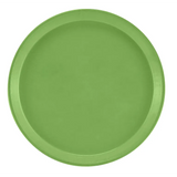 A plain, round green Serving Camtray with a slightly raised edge. This solid-colored fiberglass tray is dishwasher safe and photographed from above against a white background.