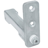 A metallic right-angle bracket with a brushed finish, featuring three round holes—two on the vertical plate and one on the horizontal base. An Empura Parts washer and bolt are visible on the lower part of the vertical plate.