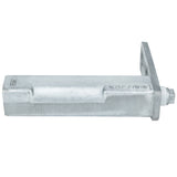 A metal hinge with a rectangular arm and bolt, featuring a right-angle mounting bracket at one end and a hexagonal nut on the opposite end. Ideal as an Empura Parts replacement for your Empura Refrigeration unit, its galvanized surface has embossed text along the arm.