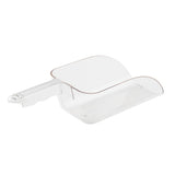 A clear polycarbonate Ice Scoop featuring a flat handle with a hanging hole and a deep 32 oz. rectangular basin, slightly curved at the edges. The scoop is empty and rests on a plain white background.