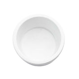A plain, empty white 3 oz ramekin is shown from a top-down view against a white background. The melamine bowl has smooth, rounded sides and a glossy finish, with no visible patterns or decorations.
