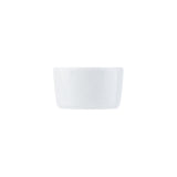 A plain, white, 4 oz ceramic ramekin is centered on a white background. The ramekin has smooth sides, a flat base, and no visible patterns or decorations. It appears empty and evenly lit.