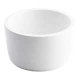 A plain, white, round ceramic bowl with smooth sides and a slightly thick rim. This 14 oz. bowl has a matte finish and is photographed against a white background, giving it a clean, minimalist appearance reminiscent of a classic ramekin.