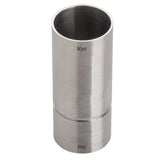 A stainless steel thimble jigger for measuring liquids, with 60ml (2 oz) on the taller side and 30ml (1-1/2 oz) on the shorter side. The brushed metal finish is shown upright against a white background.