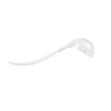 A clear glass object with a curved, elongated shape and a rounded bulb at one end on a white background. The smooth, minimalist design resembles a drop of water or a stylized TableCraft ladle.