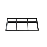 A rectangular collapsible black steel frame with three evenly spaced vertical bars dividing the inner space into four sections, set against a plain white background. The frame appears to be part of shelving, a crate stand, or a structural support component.