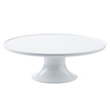A glossy white cake stand from the Crofthouse Collection features a wide, flat, circular top and a sturdy pedestal base. Its simple, modern design is perfect for displaying cakes or desserts on any occasion.