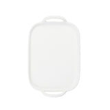 A rectangular white melamine cutting board with rounded corners and integrated handles on the shorter sides, shown on a plain white background. The surface is smooth, clean, unadorned, and ideal for use as a serving tray.