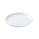 A plain white, round TableCraft Pulito Collection Plate with subtle concentric ridges near the rim, shown on a white background. The plate appears clean and empty, featuring a simple and minimalist design.