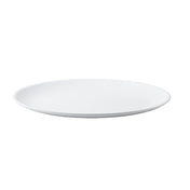 A plain, round, white NSF platter is shown against a white background. The plate is empty, with a smooth surface and a slightly raised rim, giving it a simple and minimalist appearance.