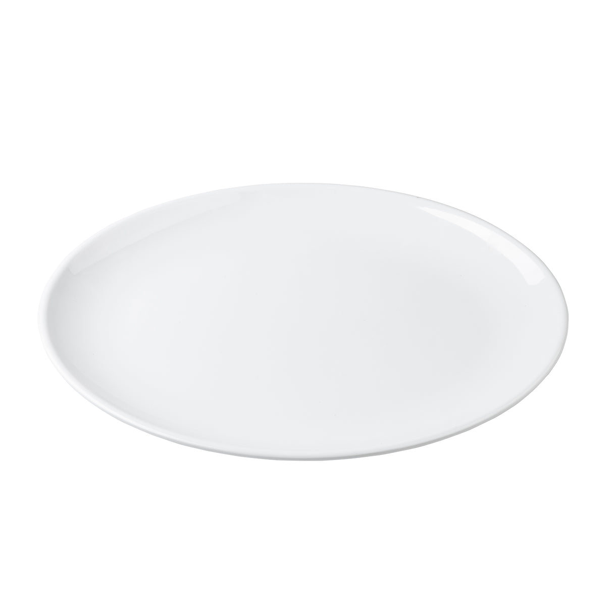 A plain, round, white Sierra Collection serving platter is shown against a white background. The platter has a smooth, glossy finish with slightly raised edges and no patterns or textures. It is empty and centered in the image.