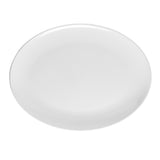 A plain, oval-shaped white ceramic plate is shown from above against a white background. Reminiscent of a Sierra Collection Serving Platter, it features smooth edges and a glossy finish with no visible patterns or decorations.